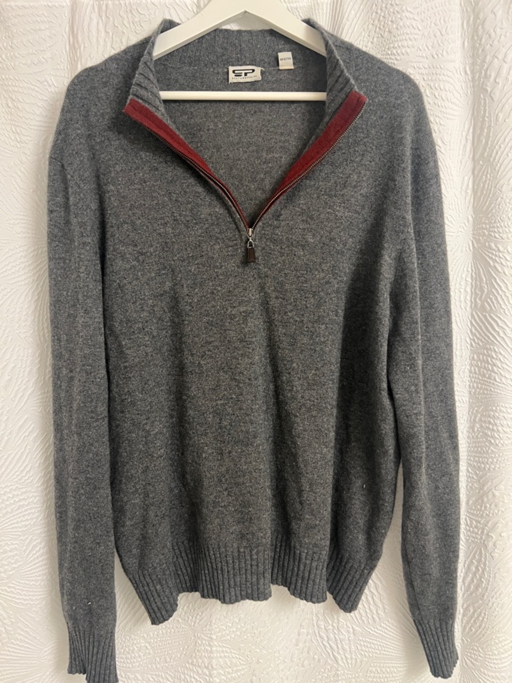 CP Grey Half-Zip Sweater with Red Trim